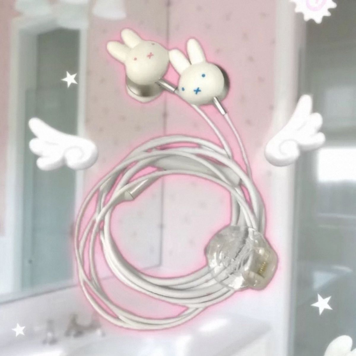 Usb C Earphone - Earbud Kabel Vintage Lucu Motif Kelinci