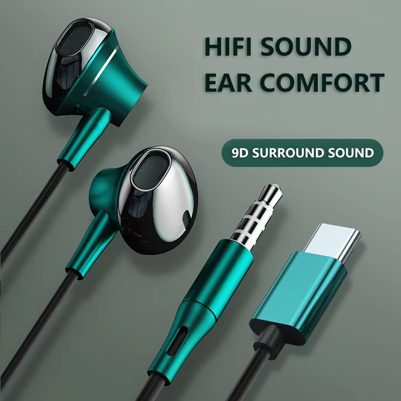 Headset Kontrol Volume Tipe C  - Wired Earphone Mic ulasan dan harga
