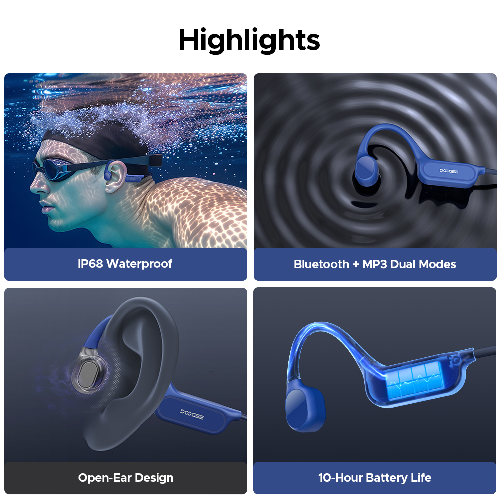 DOOGEE BoneBeat Swim Lite Head - Sports Earphone Hook ulasan dan harga